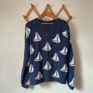 Vintage Navy Sailboat Cable Knit Sweater